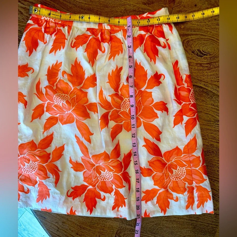 J. Crew White Skirt with Bright Orange Floral Print A-Line